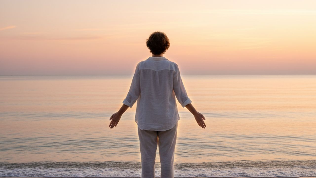 Superar Una Ruptura Amorosa - Persona Mirando El Horizonte En La Playa Al Amanecer, Simbolizando Esperanza Y Nuevos Comienzos Tras Una Ruptura Amorosa